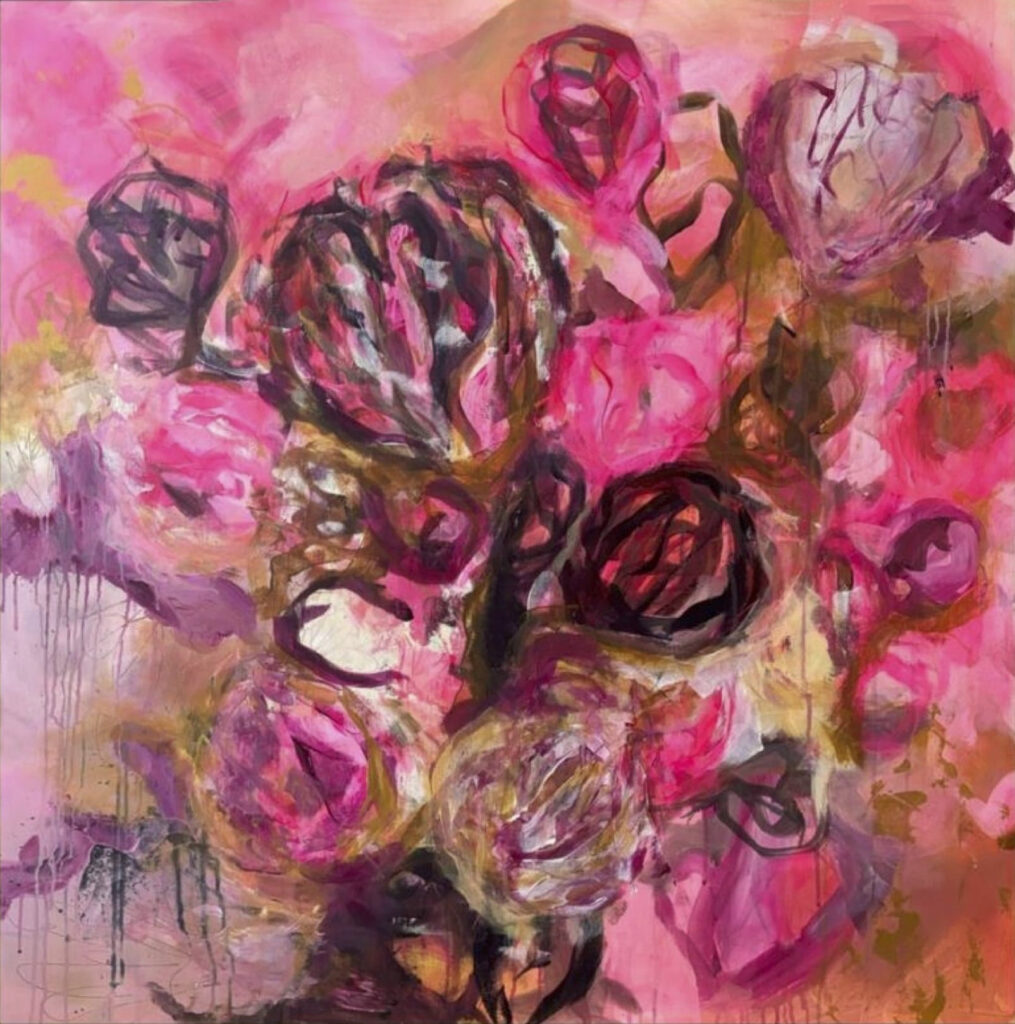 artwork crimson cascade 90x90 acrylic on canvas august 2024 nilam shah v2